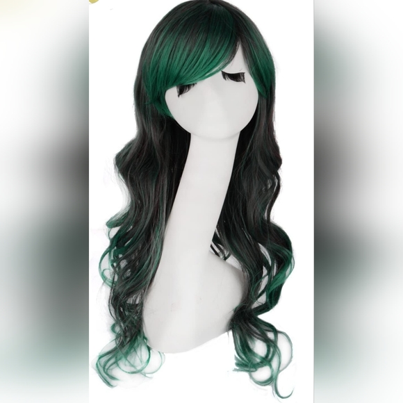 New long layered 28" Mermaid emerald ombre green synthetic wavy wig - Picture 1 of 3